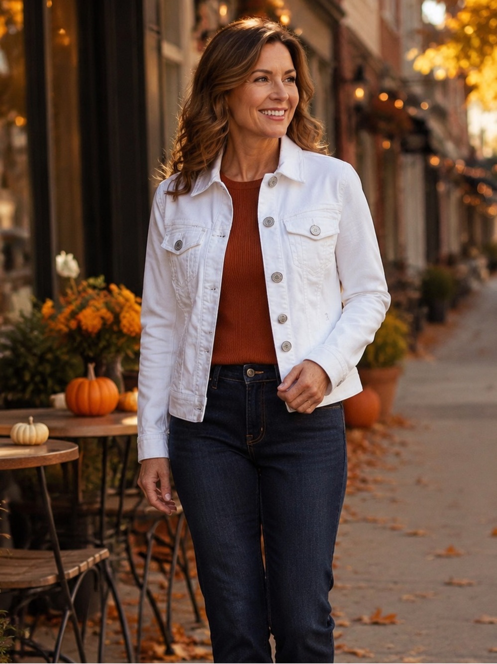 Rafaella White Denim Jacket with Button Front Women’s 8
